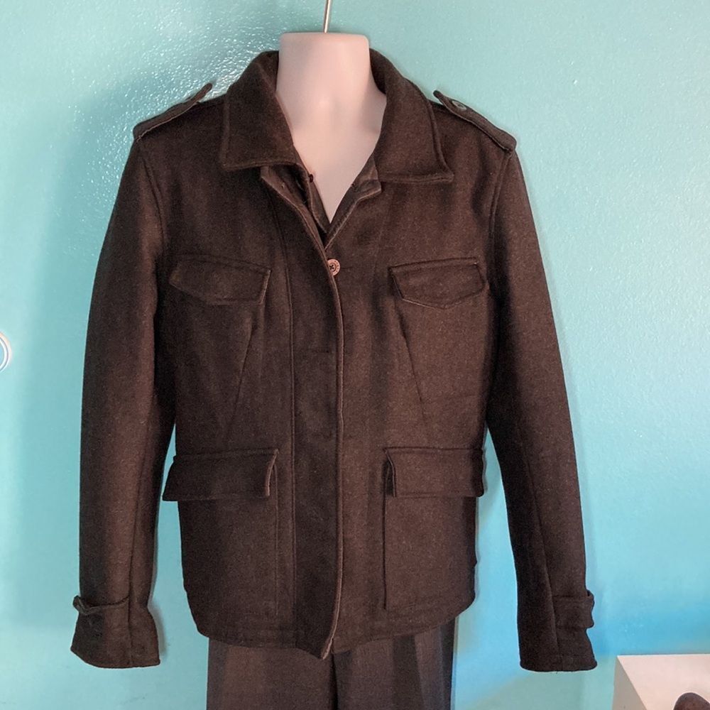 Rogue State Mens Size L Heavy Charcoal Gray Wool Button Up Jacket